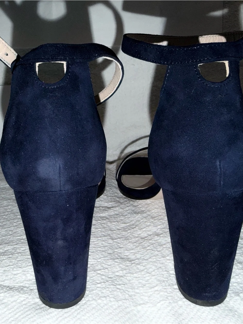 Stuart Weitzman Navy Nearly Nude Suede Sandals, WIDE WIDTH!